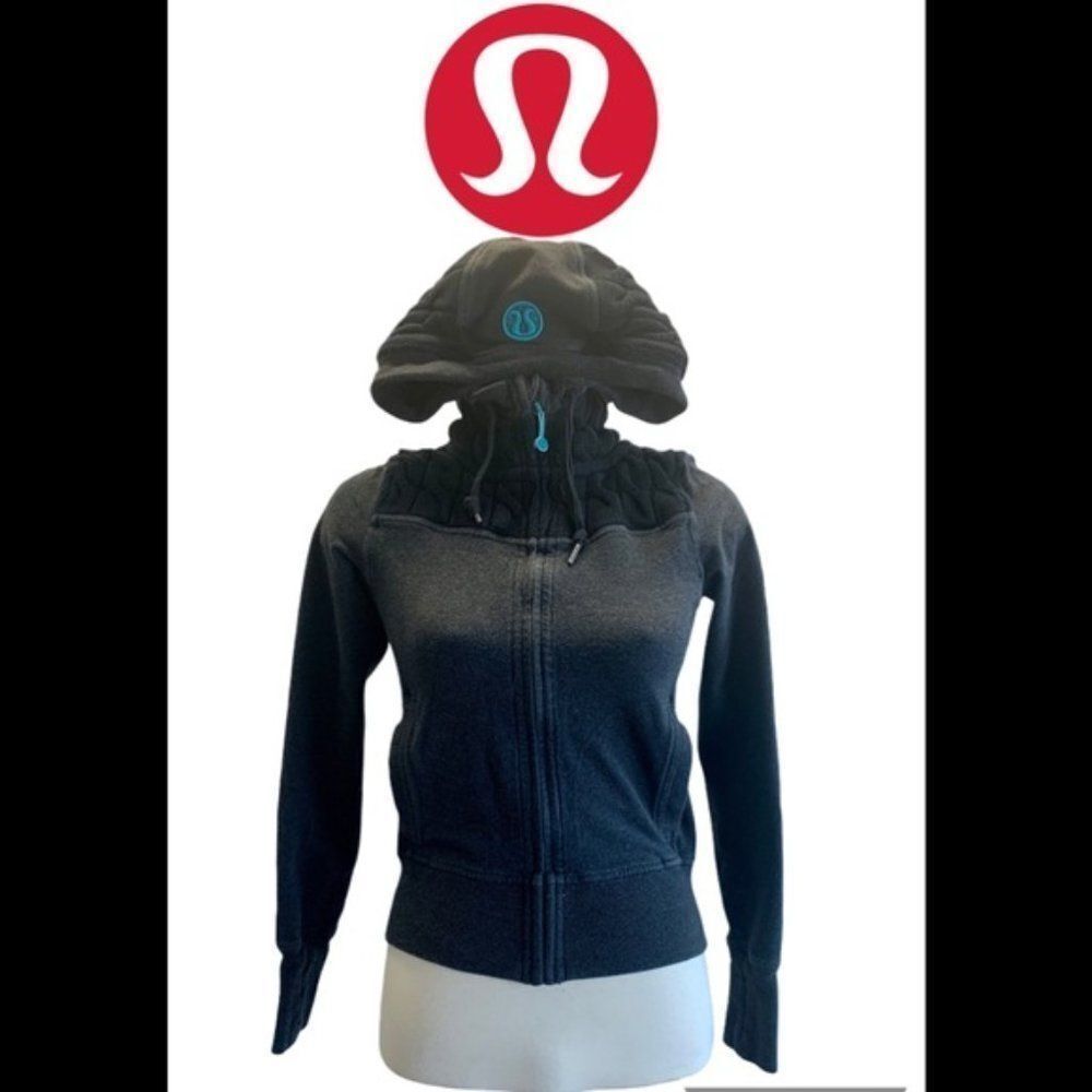 Lululemon fireside hoodie jacket cable knit in coal grey and black